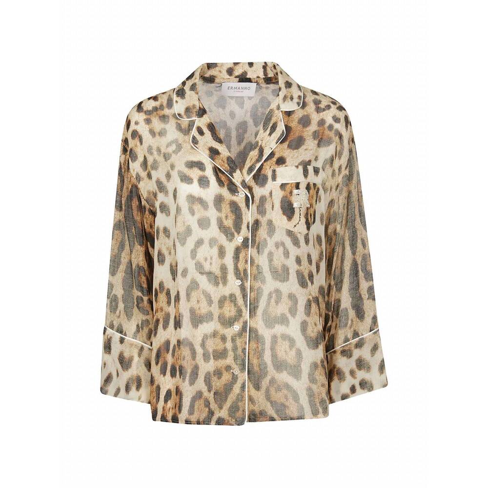 NEW ANTONELLI FIRENZE women's button front piped blouse in leopard